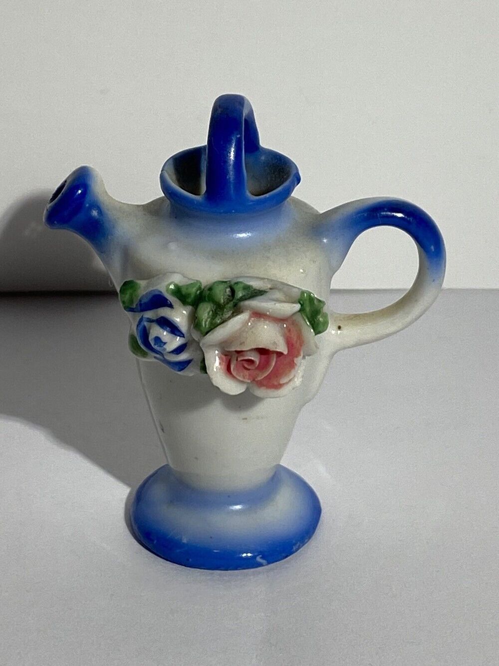 Miniature Vase Water Pitcher White Green Pink Blue Flower Occupied Japan